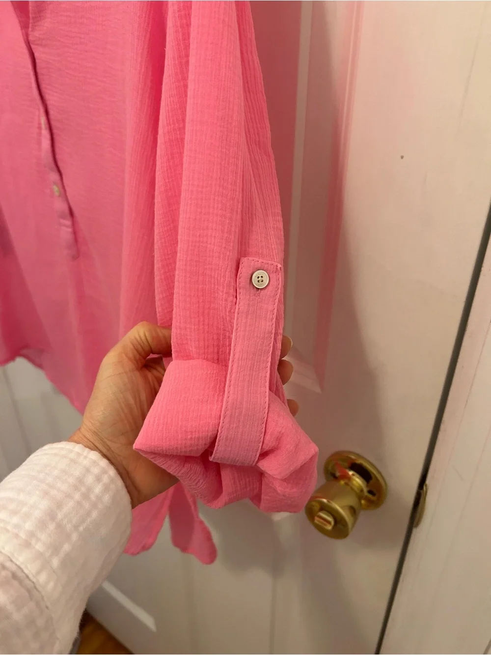 Tommy Bahama Pink Split-Neck Roll-Tab Tunic